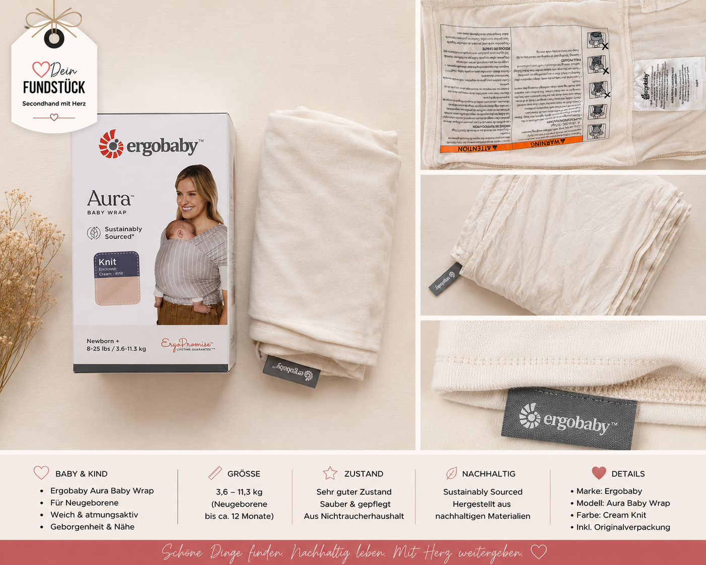 Ergobaby Aura Baby Wrap Tragetuch – weich & bequem ab Geburt