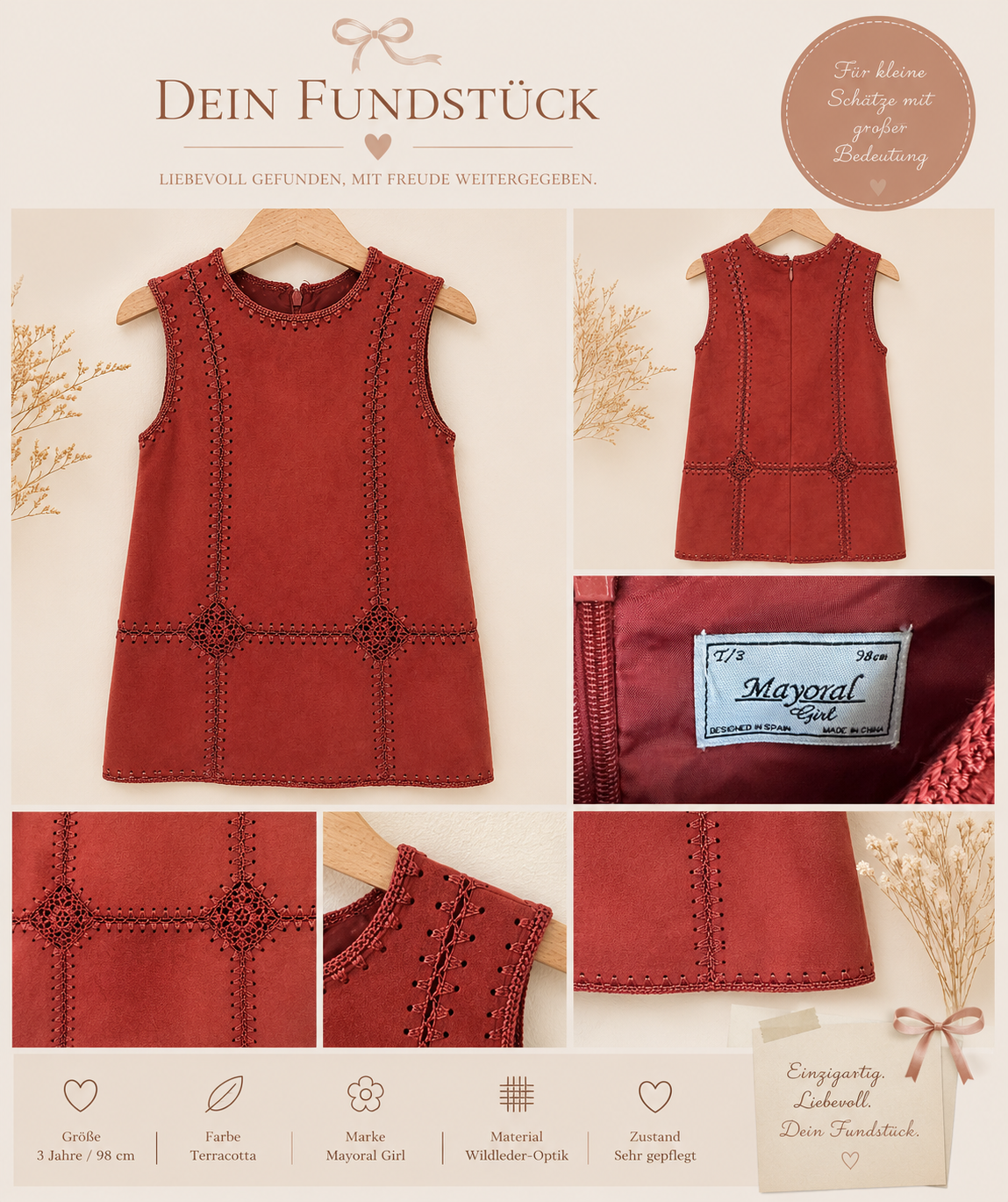 Mayoral Girl Kleid in Wildleder-Optik | Terracotta | Gr. 98 (3 Jahre)