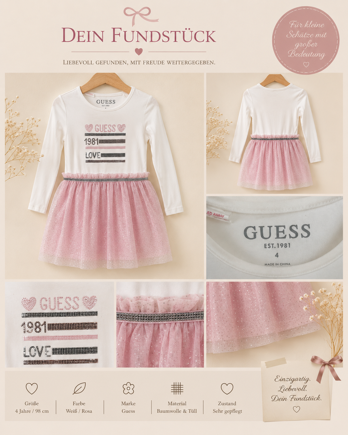 Guess Mädchenkleid | Gr. 98 (3 Jahre)