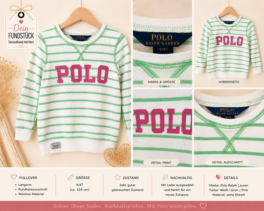 Polo Ralph Lauren Pullover | Gr. 4T (ca. 104) | Weiss/Grün gestreift